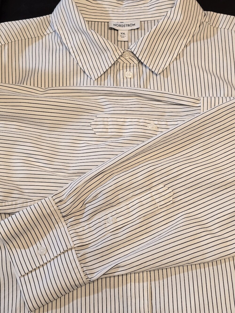 Nordstrom Striped Button Up Shirt XXL White Black 100% Cotton Long Sleeve - Picture 4 of 8